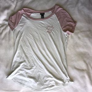 White and Pink baseball tee.